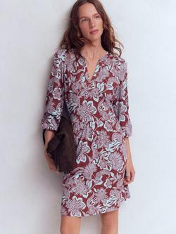 Boden Cathy Notch Neck Blossom Print Dress, Brown/Multi, Brown/Multi