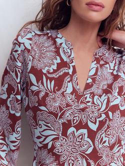 Boden Cathy Notch Neck Blossom Print Dress, Brown/Multi - view 2, Brown/Multi
