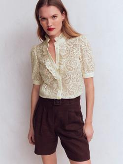 Boden Sasha Ruffle Short Sleeve Shirt, Ivory