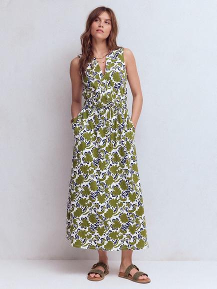 Boden Delphine Drawstring Waist Midi Dress, Olive, Olive
