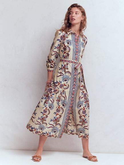 Boden Ellie Border Print Shirt Maxi Dress, Blue/Multi, Blue/Multi