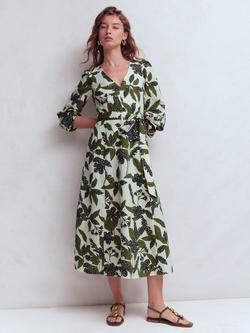 Boden Florence Leopard Floral Linen Rich Dress, Green/Multi, Green/Multi