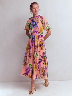 Boden High Neck Floral Blouson Sleeve Dress, Multi, Multi