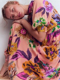 Boden High Neck Floral Blouson Sleeve Dress, Multi - view 2, Multi