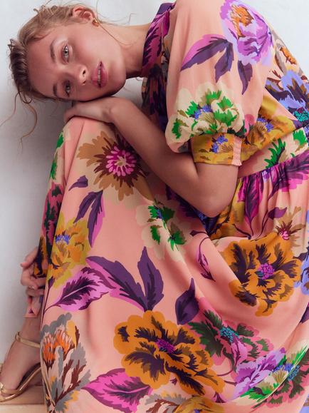 Boden High Neck Floral Blouson Sleeve Dress, Multi - view 2, Multi