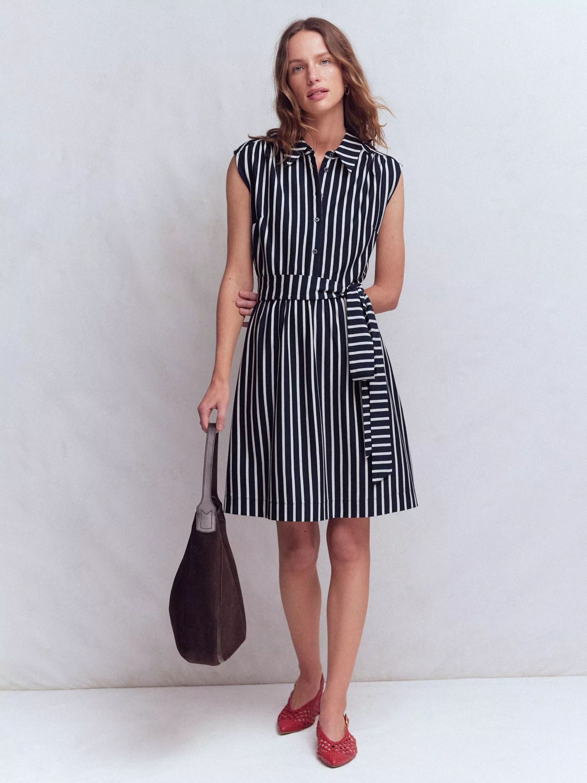 knee length dresses for ladies Esme Linen Mini Dress-French Navy, Mono Wave