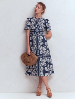 Boden Ivy Botanical Charm Midi Dress, Navy/Multi, Navy/Multi