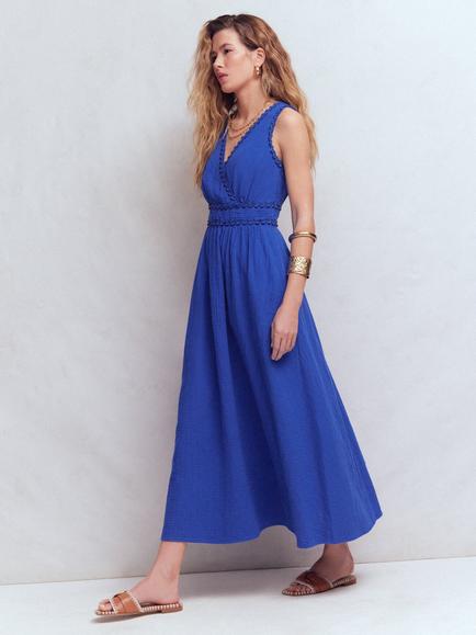 Boden Lorna Trim Double Cloth Sun Dress, Bright Blue, Bright Blue