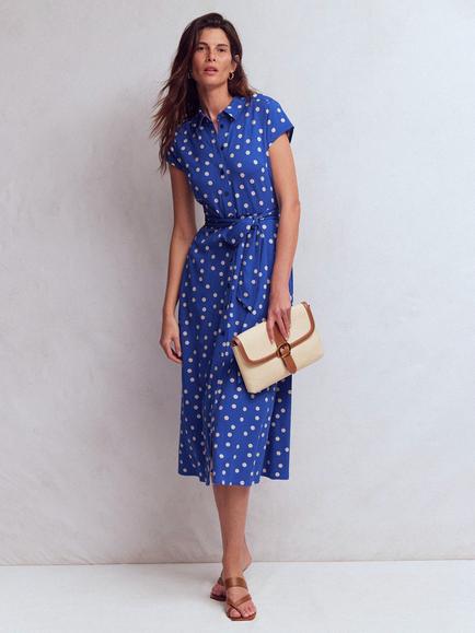 Boden Marcia Polka Dot Jersey Shirt Dress, Blue/Multi, Blue/Multi