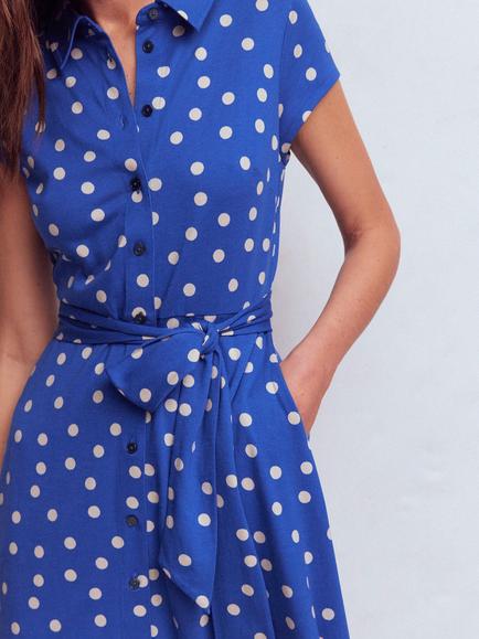 Boden Marcia Polka Dot Jersey Shirt Dress, Blue/Multi - view 2, Blue/Multi