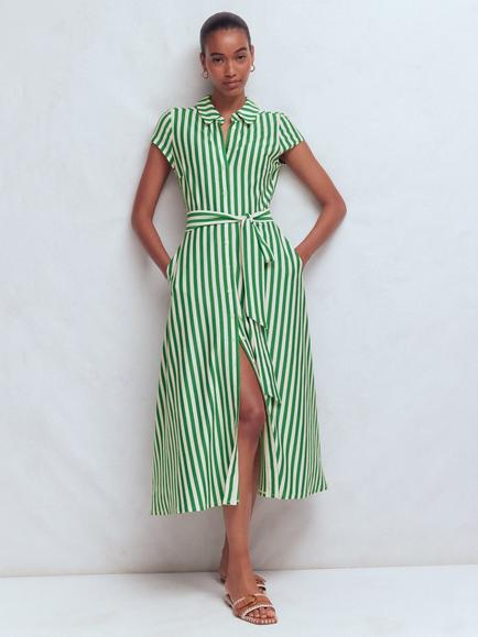 Boden Marcia Stripe Jersey Shirt Dress, Green/Ivory, Green/Ivory