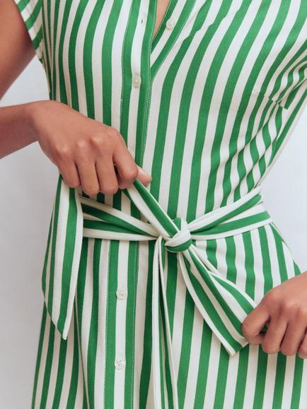 Boden Marcia Stripe Jersey Shirt Dress, Green/Ivory - view 2, Green/Ivory