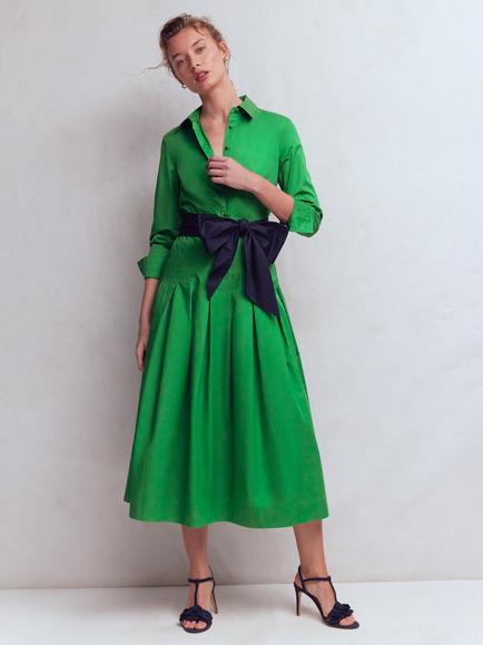 Boden Bow Waist Pleated Maxi Dress, Green, Green