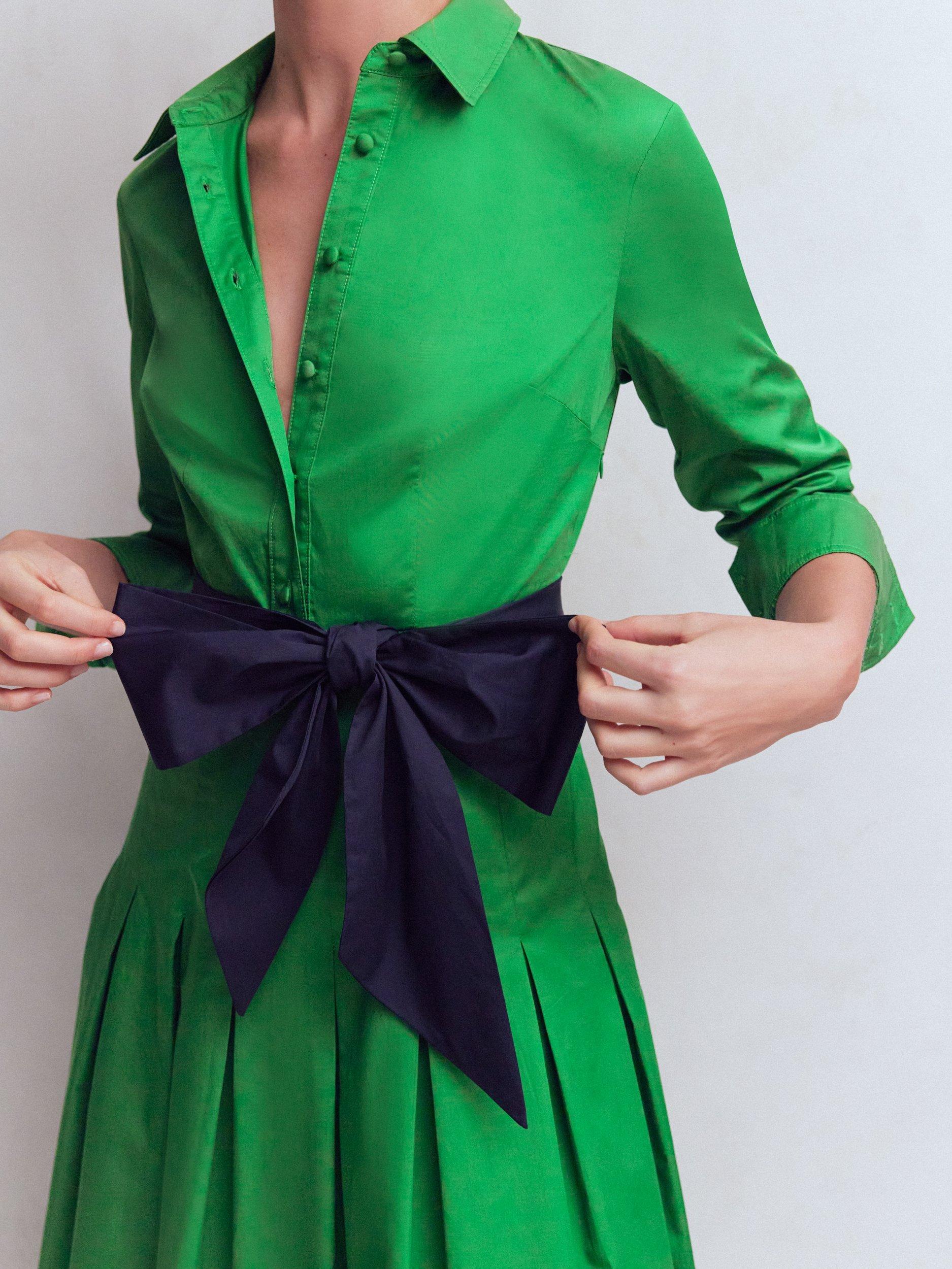 Boden Bow Waist Pleated Maxi Dress, Green