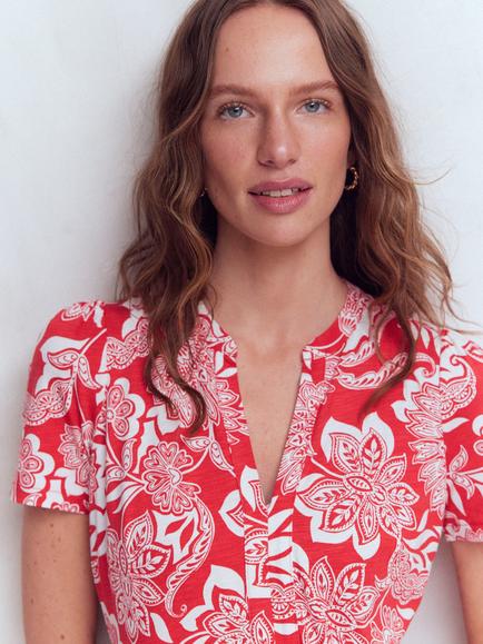 Boden Naomi Blossom Jersey Midi Dress, Orange/Multi - view 2, Orange/Multi