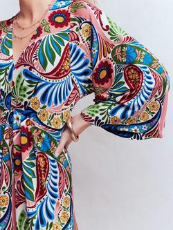 Boden Nell Paisley Kimono Sleeve Midi Dress containing LENZING™ ECOVERO™ Viscose, Multi - view 2, Multi
