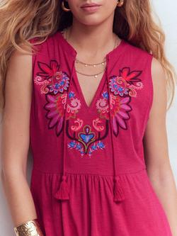 Boden Notch Neck Embroidered Jersey Dress, Granita - view 2, Granita