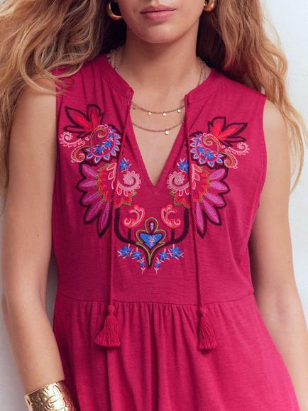 Boden Notch Neck Embroidered Jersey Dress, Granita - view 2, Granita