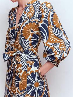 Boden Octavia V-Neck Gardens Dress, Navy/Multi - view 2, Navy/Multi