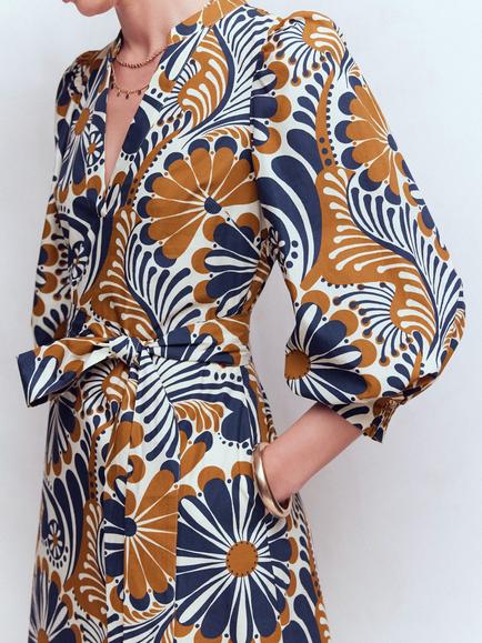 Boden Octavia V-Neck Gardens Dress, Navy/Multi - view 2, Navy/Multi