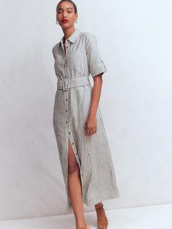 Boden Ora Stripe Linen Rich Shirt Dress, Navy/Ivory, Navy/Ivory