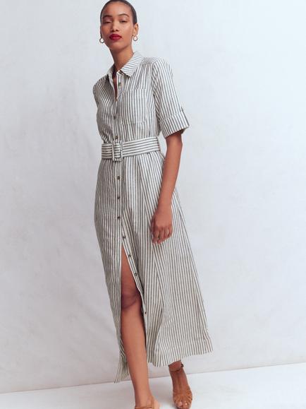 Boden Ora Stripe Linen Rich Shirt Dress, Navy/Ivory, Navy/Ivory