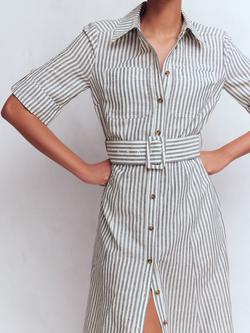 Boden Ora Stripe Linen Rich Shirt Dress, Navy/Ivory - view 2, Navy/Ivory