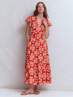 Boden Tala Floral Tiered Jersey Dress, Blood Orange, Blood Orange