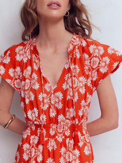 Boden Tala Floral Tiered Jersey Dress, Blood Orange - view 2, Blood Orange