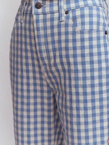 Boden High Rise Gingham Straight Jeans, Blue - view 2, Blue
