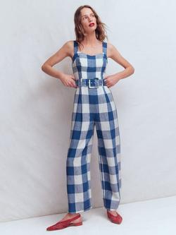 Boden Panelled Bodice Linen Jumpsuit, Denim Blue, Denim Blue