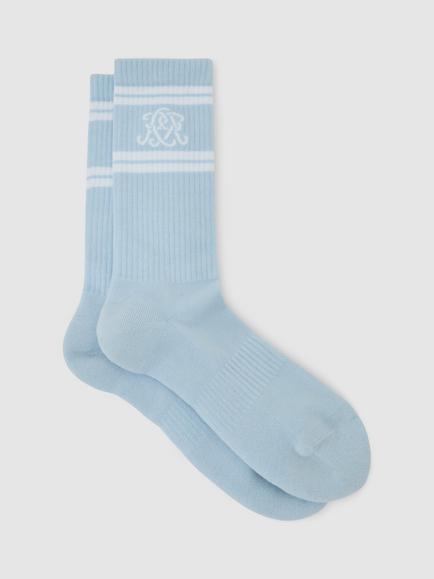 Reiss Maurice Logo Embroidered Ribbed Socks, Powder Blue/White
