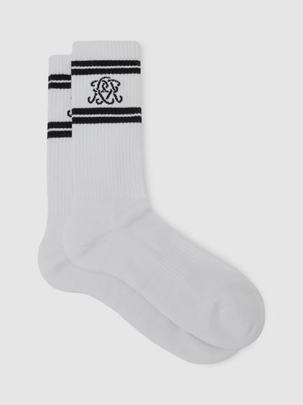 Reiss Maurice Logo Embroidered Ribbed Socks, White/Navy