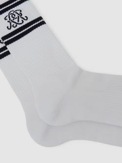Reiss Maurice Logo Embroidered Ribbed Socks - view 2, White/Navy