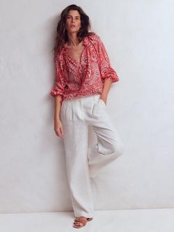 Boden Serena Paisley Pure Linen Top, Red/Multi, Red/Multi