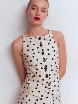 Boden Polka Dot Pure Linen Waistcoat, Papyrus Spot, Papyrus Spot