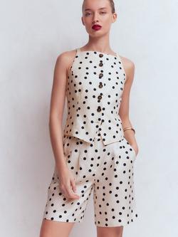 Boden Kensington Spot Print Pure Linen Shorts, Ivory/Multi, Ivory/Multi