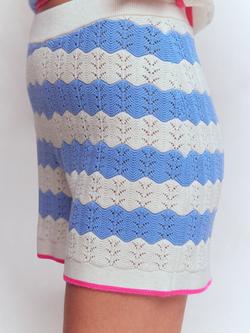 Boden Wave Stripe Pointelle Knit Shorts, Blue/White - view 2, Blue/White