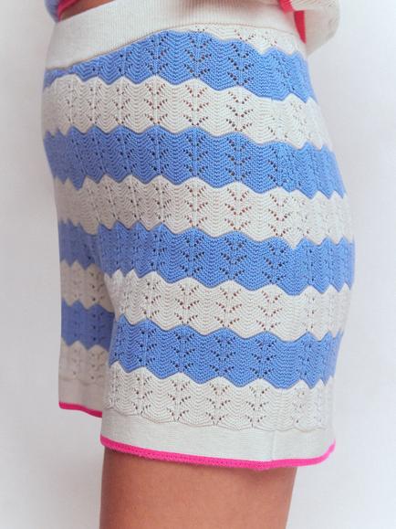 Boden Wave Stripe Pointelle Knit Shorts, Blue/White - view 2, Blue/White