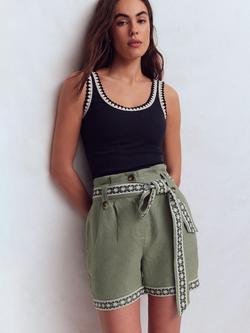 Boden Paperbag Belted Shorts, Green, Green