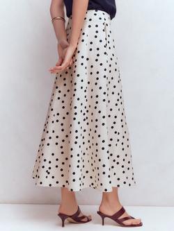 Boden Miriam Painted Dot Panelled Pure Linen Skirt, Ivory/Multi - view 2, Ivory/Multi