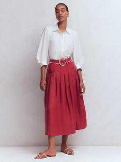 Boden Valentina Linen Midi Skirt, Red Pear, Red Pear