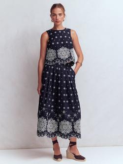 Boden Verity Broderie Scalloped Skirt, Navy, Navy