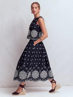 Boden Verity Broderie Scalloped Skirt, Navy - view 2, Navy