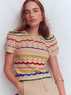 Boden Monica Stripe Pointelle Knit Top, Multi - view 2, Multi