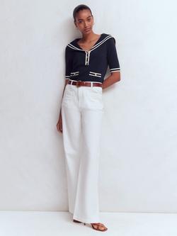 Boden Sailor Collar Short Sleeve Jumper, Navy, Navy