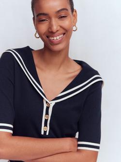 Boden Sailor Collar Short Sleeve Jumper, Navy - view 2, Navy