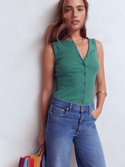 Boden Evie Ribbed Sleeveless Shirt, Deep Sea, Deep Sea