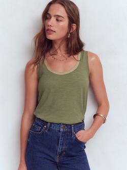 Boden Scoop Neck Metallic Trim Vest Top, Oil Green