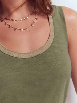 Boden Scoop Neck Metallic Trim Vest Top - view 2, Oil Green